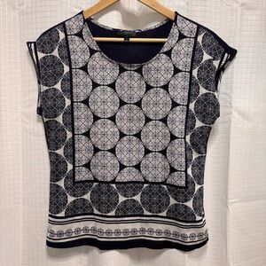 The Limited Blouse sleeveless cap sleeve pattern navy blue Women S Petite